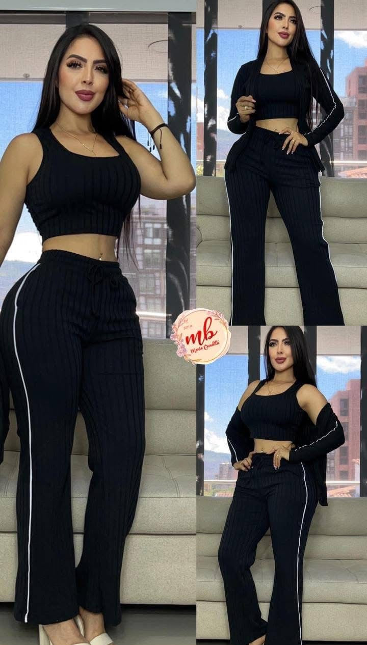 Conjunto Deportivo Elegante Negro (3 Piezas)