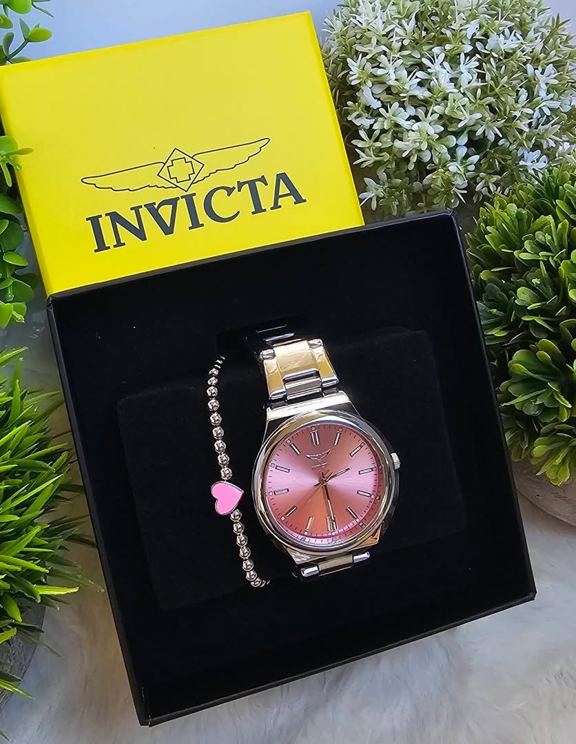 Reloj Invicta Clásico Acero – Dama y Caballero | Incluye Pulsera